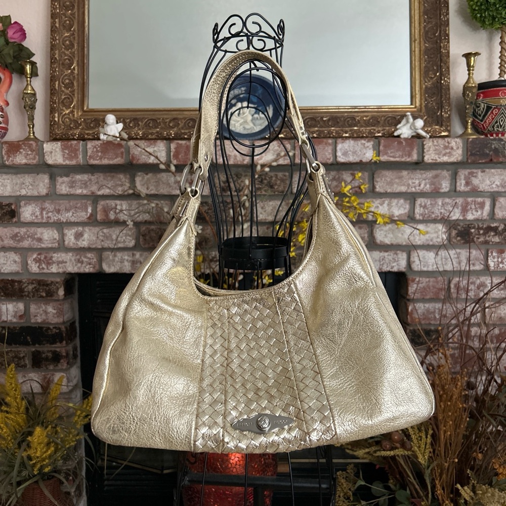 Elliott Lucca Metallic Gold Woven Leather Shoulder Bag